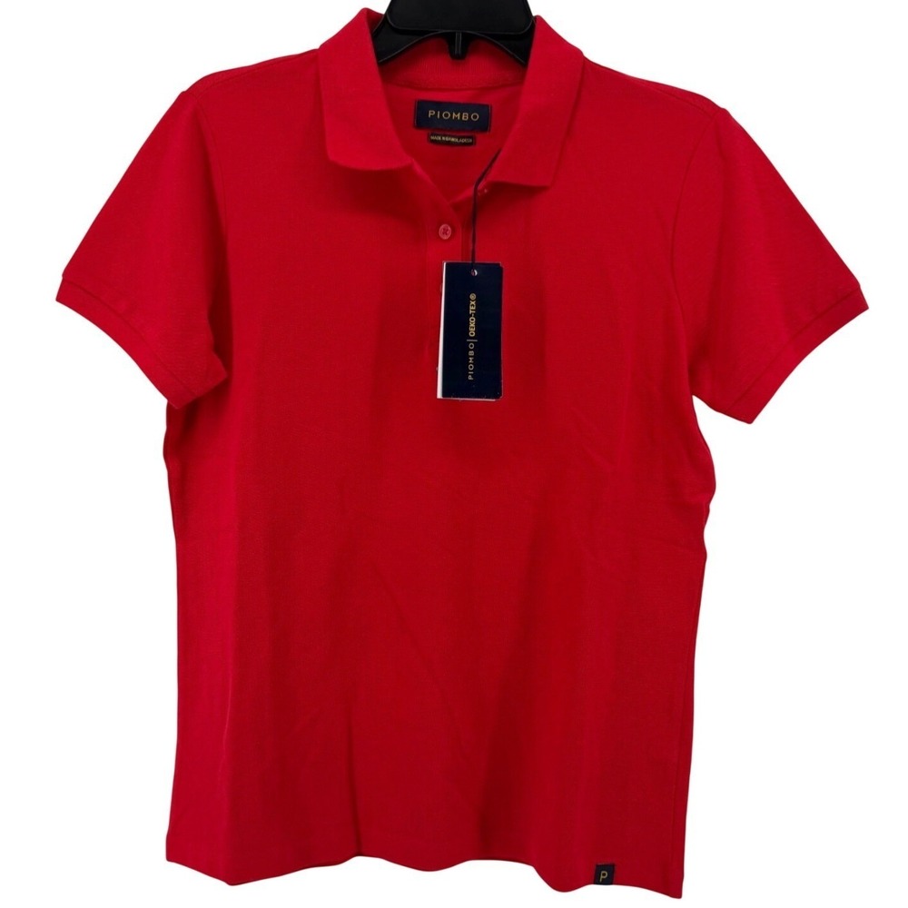 100% Cotton Women's Polo Shirt Red Short Sleeve Collared Top Medium NWT